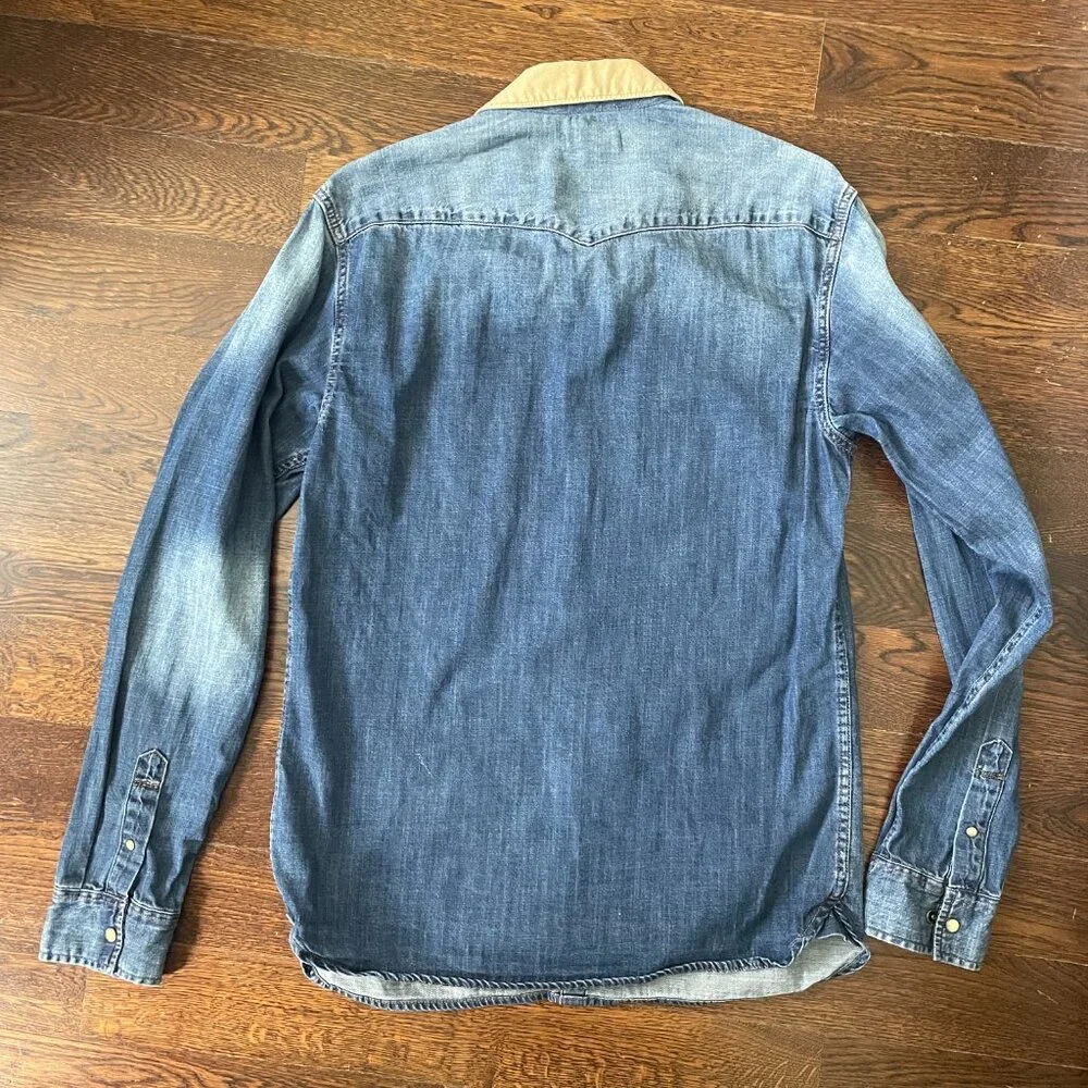 Men's All Saints Snap Buttons denim shirt with corduroy collar-Size S - Picture 5 of 9